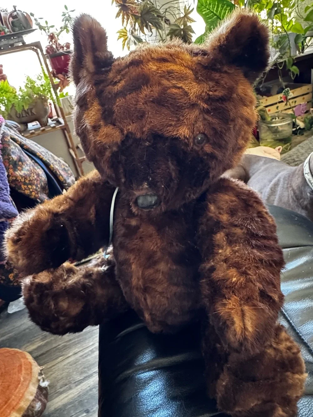 Vintage artist-made jointed teddy bear with real mink fur,  19” standing